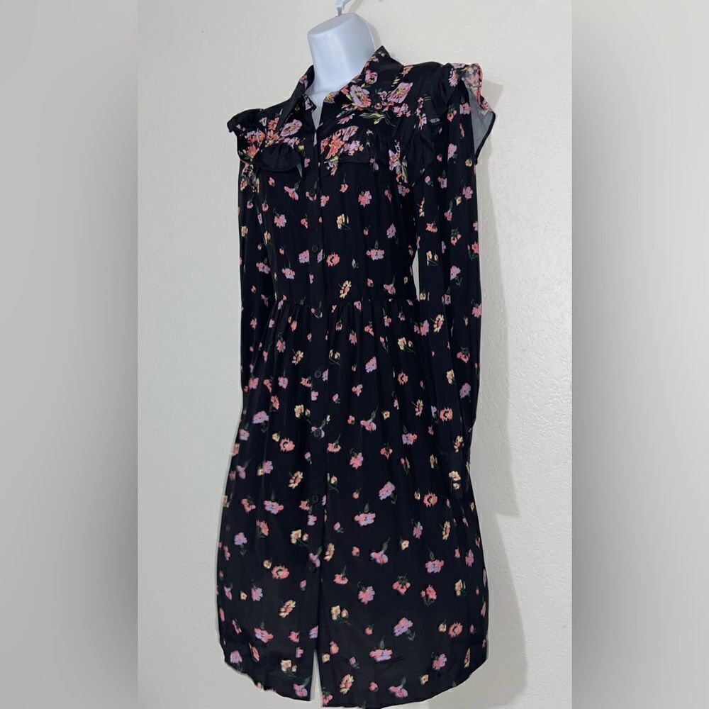Jill Stuart Printed Ruffled Shirtdress floral Boho size Medium - Picture 3 of 8